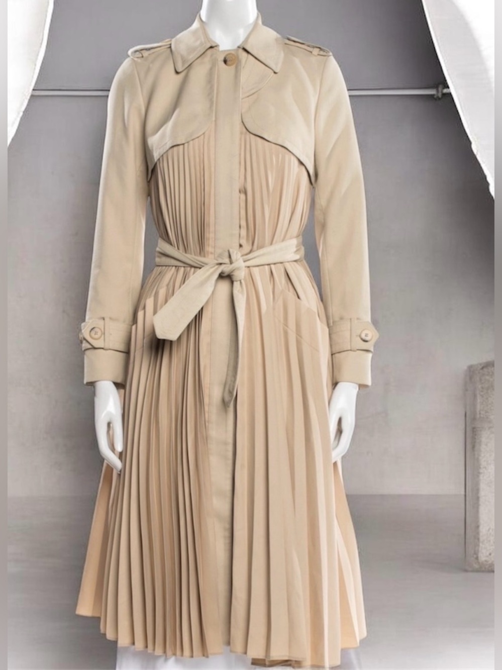 Sandro pleated Cream Satin-Lined Coat Sz.38 - Picture 11 of 14